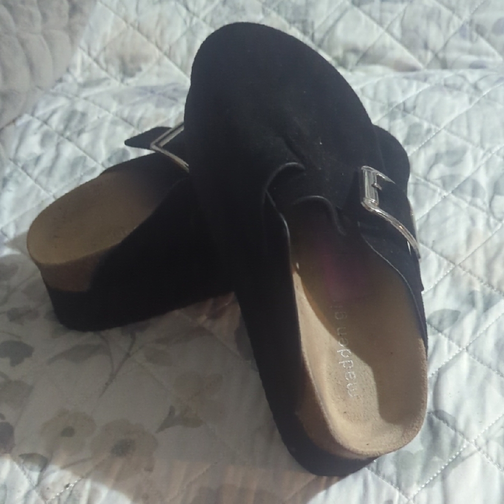 Madden Girl Black Mules with Silver Accent